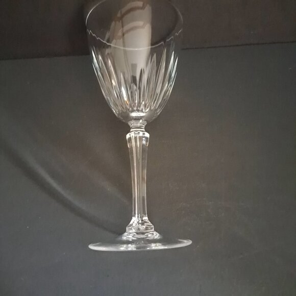 Cristal de Flandre Wine Goblet 6.5" Austria Clear Cut Panel Stem Glass Elegant - Picture 5 of 11